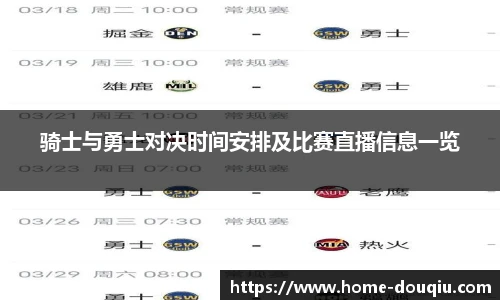骑士与勇士对决时间安排及比赛直播信息一览